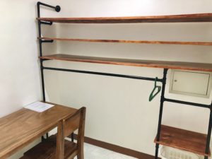 Shelf, rack, locker, and table of Seaview room.